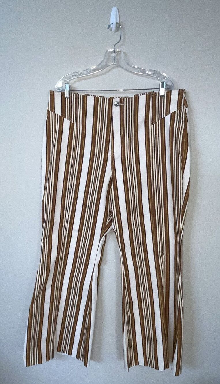 Free People CRVY Flare Boho Wild Honey Ivory Combo Stripe Print Pants Sz 35 NEW